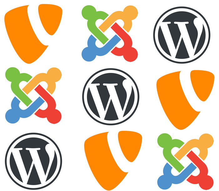 CMS Vergleich Logos Typo3 WordPress Joomla